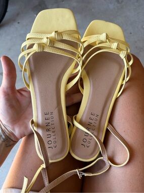 Journee Collection Yellow Strappy Square-Toe Lace-Up Sandals wrap around ankle